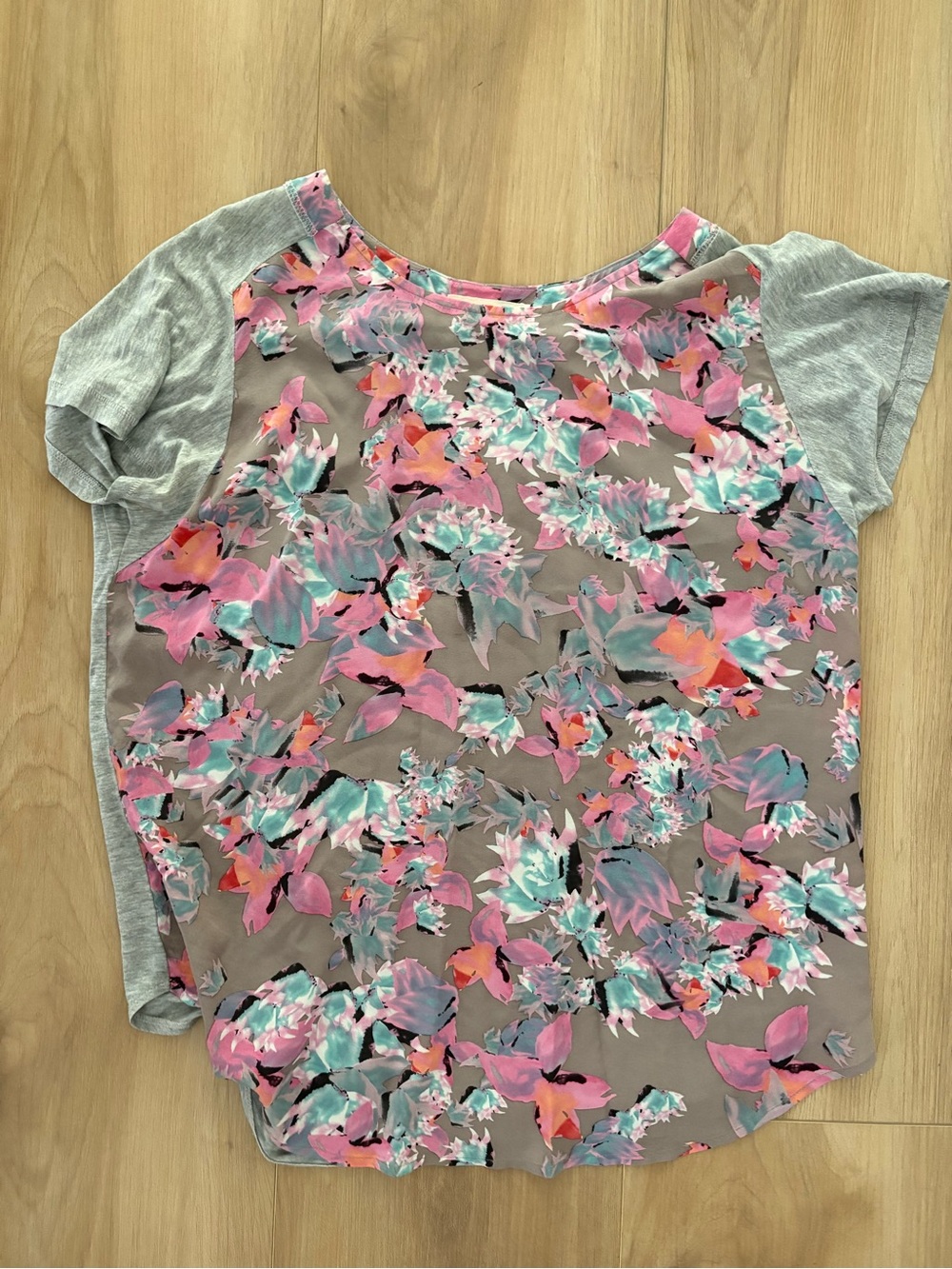 Women's Floral Silk Short Sleeve Top - Pink & Gray by Rebecca Taylor